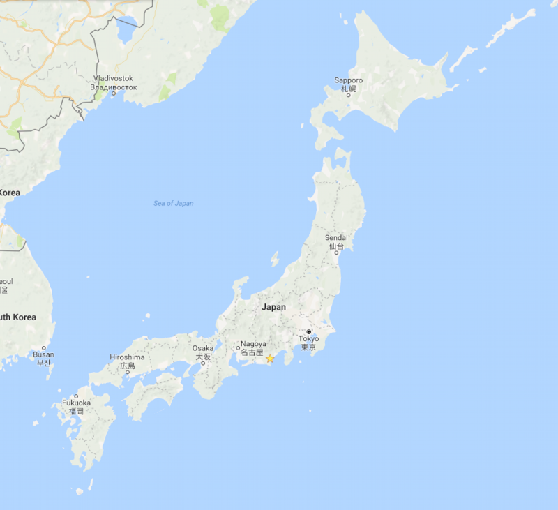 Map indicating the location of Oigawa Kudzu-fu Weaving Studio in Japan